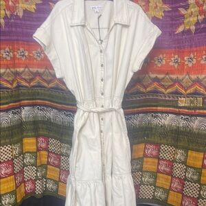 Ava & Viv White Casual Midi Sundress with Notched Collar